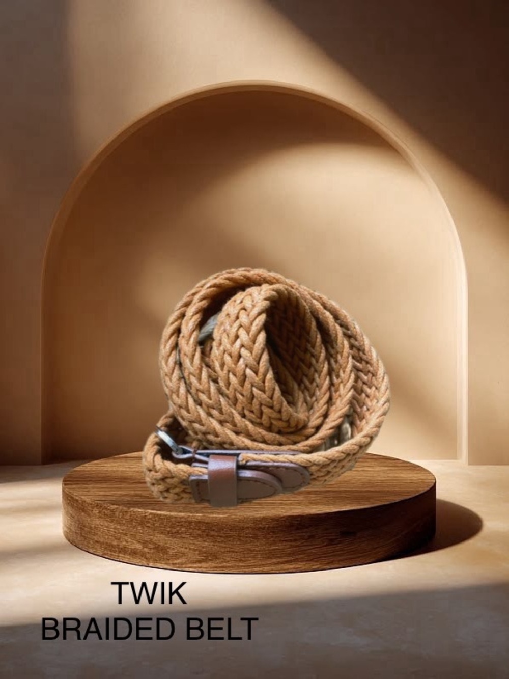 Simons Twik Boho Braided Rope Belt Tan Adjustable O-Ring Waist Cinch